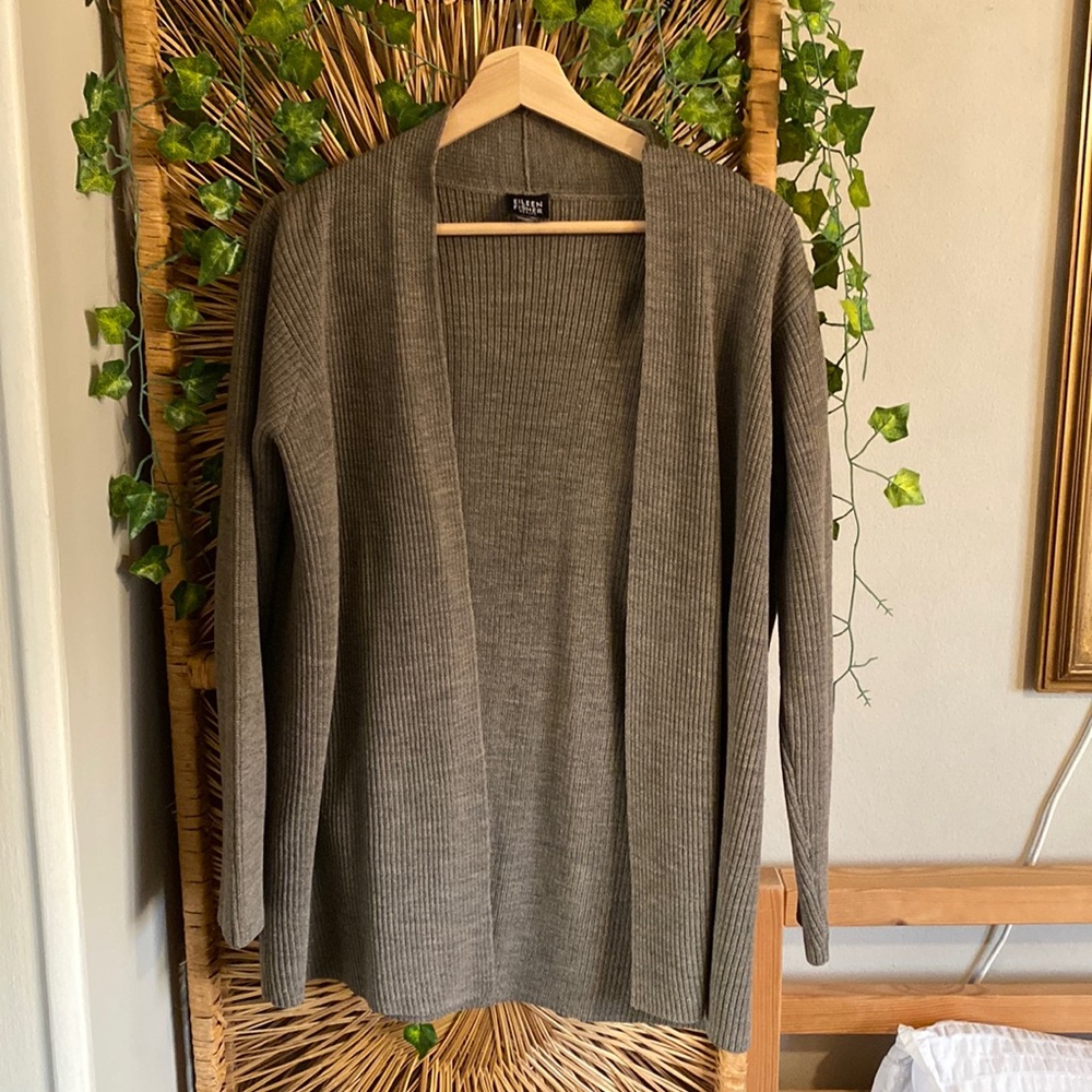 LAST CHANCE - Eileen Fisher Wool Italian Yarn Gray Cardigan